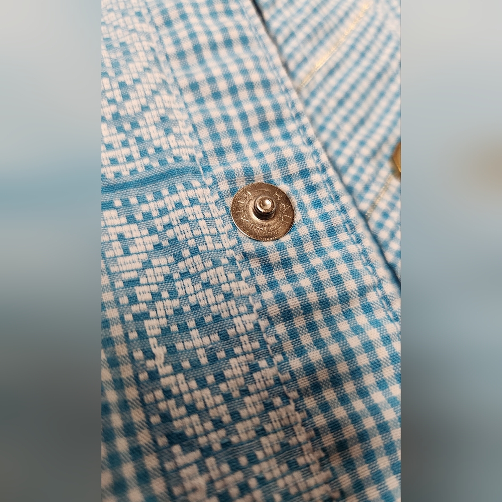 Vintage H Bar C 50s Men's Cotton Gingham Check Pearl Snap Long Sleeve 15.5 - 33 - Picture 3 of 10